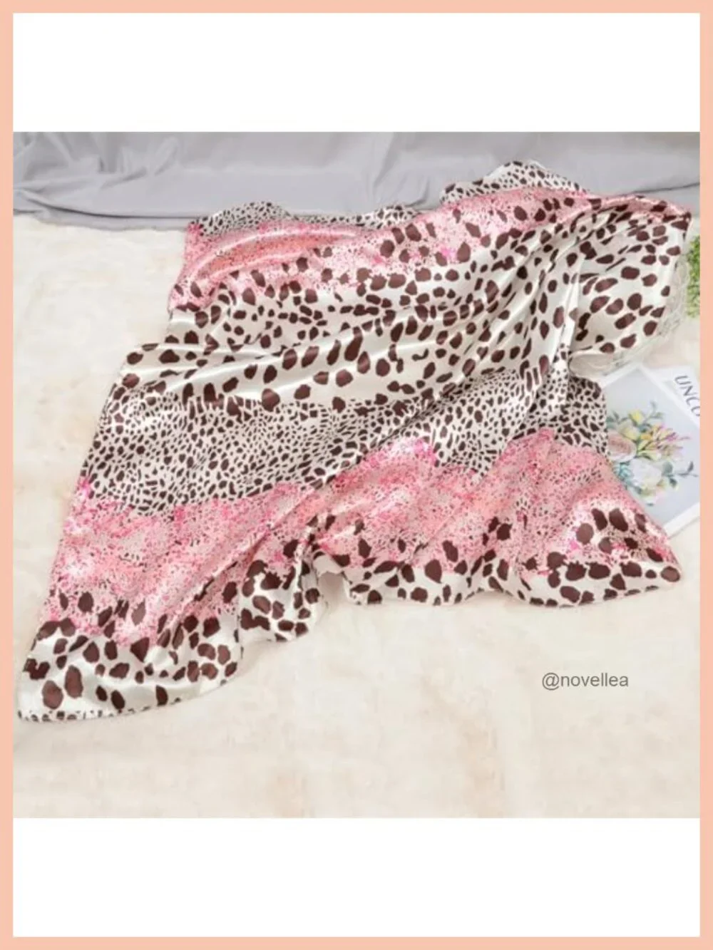 35 Inch Square Satin Scarf Leopard Print Silk Feel Hair Wrap Lightweight Shawl